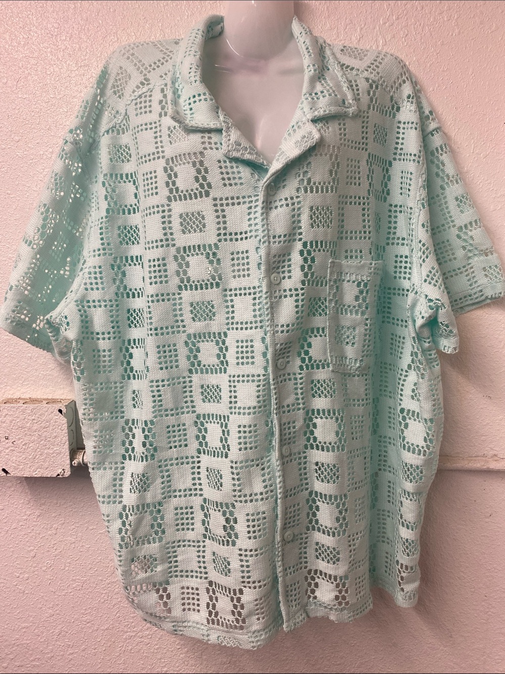 Original Use Mint Green Crochet Button-Down Shirt